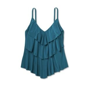 Aqua Green Women's Size 8-10 Medium Ruffle Tiered Tankini Top Swim Top Blue Bath